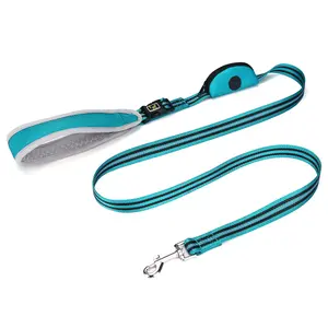 Hands Free Dog Leash with Zipper Pouch Comfortable Mesh Padded Handles Reflective Nylon Dog Lead for Walking Dogs
