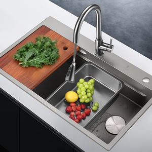 Fregaderos de Cocina Modernos de Acero Inoxidable Hechos a Mano de Alta Calidad, de un Solo Tazón, con Diseño de Cascada, para Hogares Elegantes, Gran Venta - Product Image 1
