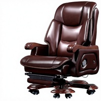 Chaise de bureau de direction en cuir véritable, pivotante, inclinable, avec fonction massage, pour usage domestique et commercial, design minimaliste moderne.
