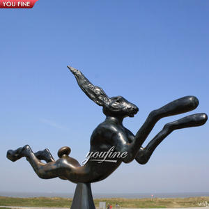 アンティークの屋外の庭の装飾真鍮の抽象的なウサギの彫刻ブロンズダンスラビットの像by Barry Flanagan - Product Image 2