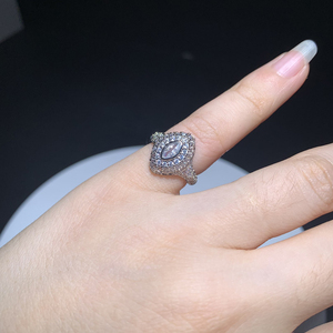Bague de phalange rose pour femmes et jeunes filles, forme géométrique, pavée de zircone cubique ovale et marquise, petite taille # Bijoux de mariage et de fête à 4 anneaux - Product Image 5