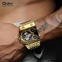 Reloj de Pulsera de Cuarzo Oulm 9315 de Lujo para Hombre, Correa de Acero Inoxidable Dorada, Cuadrado, Analógico, 3 Relojes, Resistente al Agua, Excelente Relación Calidad-Precio