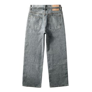 Pantalon en jean droit extensible à taille mi-haute, coupe décontractée, à motif croisé, jeans classique droit pour homme - Product Image 3