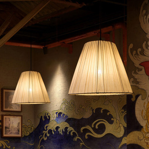 Lustre de restaurant chinois, luminaire suspendu rond en tissu, LED E27, pour salle à manger et salon de thé - Product Image 2