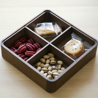 Boîte de rangement multifonctionnelle en bois de noyer noir pour fruits secs, plateau carré à compartiments, boîte couverte pour graines de tournesol et collations