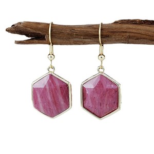Pendientes de piedra natural hexagonales con baño de oro y engaste de aleación de zinc, joyería de moda para mujer - Product Image 5