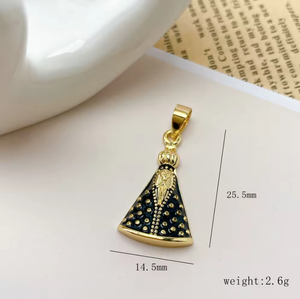 Colgantes de Jesús Malverde Virgen <span class=keywords><strong>del</strong></span> Valle con baño de oro de 18k y circonitas cúbicas pavé - Product Image 3