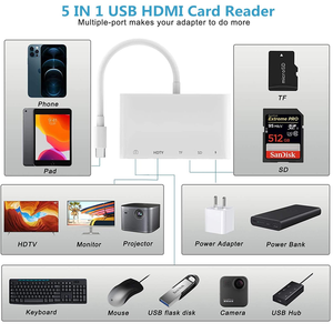 อะแดปเตอร์ USB C เป็น HDMI 5 in 1 อะแดปเตอร์ USB OTG 1080P ดิจิตอล AV+กล้อง อ่านการ์ดหน่วยความจำ SD และ TF พร้อมพอร์ตชาร์จ - Product Image 2