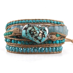 Thời Trang Phụ Nữ Đính Cườm Đồ Trang Sức Handmade Hỗn Hợp Đá Tự Nhiên Tinh Thể Thủy Tinh Màu Xanh Châu Phi Turquoise 5 Sợi Bọc Vòng Đeo Tay - Product Image 5