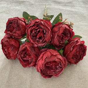 BF-VG263 Vente en gros Chine Décoration événementielle Mariage Composition florale 7 têtes de fleurs Bouquet de pivoines artificielles orange brûlé - Product Image 4