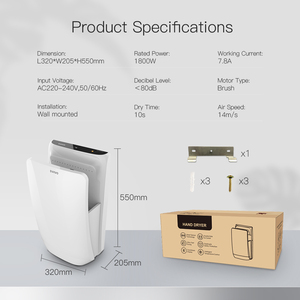 Nuovo Design asciuga mani commerciale a parete ABS sensore automatico in plastica 1800W elettrico verticale asciugamani per bagno - Product Image 6