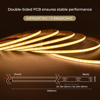 Bande lumineuse LED COB 24V flexible, blanche, 320 LED, blanc chaud 3000K, CRI90, télécommande, Wi-Fi, dimmable, IP20, pour aménagement paysager