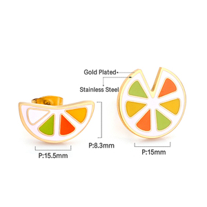 Pendientes <span class=keywords><strong>de</strong></span> Acero Inoxidable 316L con Esmalte Dorado, Diseño <span class=keywords><strong>de</strong></span> Comida: Pizza, Cupcake, Huevo, Varita Mágica, Calabaza. Joyería Linda para Mujer, Venta al por Mayor, OEM Personalizado. - Product Image 4