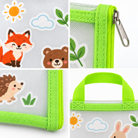 Sac à documents en maille vert lime avec poignée et fermeture éclair ornées de patchs dinosaures pour l'école et les voyages