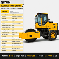 Rouleau compresseur vibrant QIYUN 8T à tambour unique pour la construction routière, le compactage d'asphalte et de béton