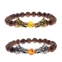 Bracelet élastique en perles de bois style chinois Dragon de 8 mm, bijoux de mode, vente en gros