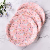 Assiettes jetables en papier à motif licorne, 7 pouces, biodégradables, écologiques, pour fêtes et traiteur, robustes et durables
