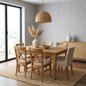 Ensemble de salle à manger scandinave en bois, table et chaises 6 places, meubles modernes faits à la main pour la maison et l'hôtel - Product Image 2