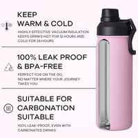 Bouteille d'eau en acier inoxydable à double paroi sans BPA avec poignée ergonomique large et couvercle de bouteille d'eau