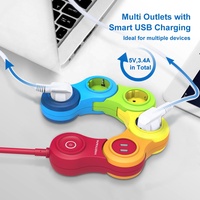 Multiprise Euro pliable 16A à 6 prises et 1 USB, protection contre les surtensions, certifiée CE, type UE, design serpent coloré
