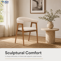 Fauteuil rembourré en chêne massif blanc avec assise et dossier en tissu, mousse de 30 mm pour salle à manger et salon, confort durable