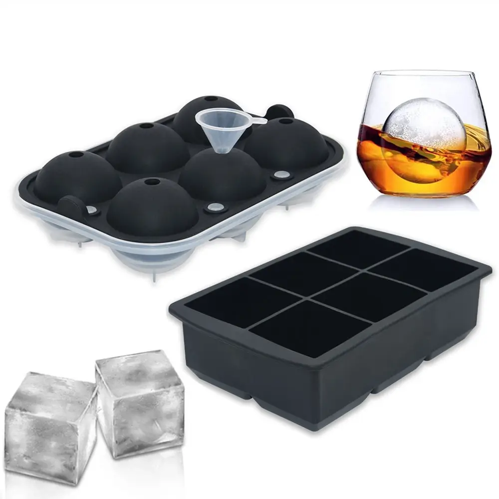 BHD Custom BPA Free Silicone Sphere Ice Mold Tray Flexible Whiskey Ice Ball Maker Round Silicone Ice Cube Tray with Lids