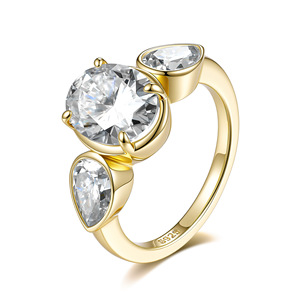 S925 Sterling <b>Silver</b> Three Stone Moissanite <b>Ring</b> Round And Pear Cut Bezel Prong Set Engagement <b>Statement</b> Finger <b>Ring</b> For Women - Product Image 1