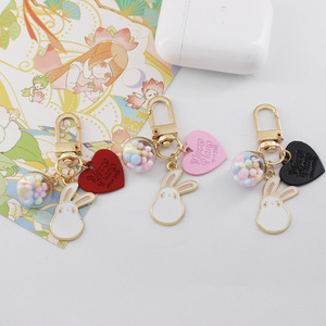 Porte-clés en forme de cœur avec boule de verre et lapin mignon de dessin animé, pendentif en alliage pour <span class=keywords><strong>Airpods</strong></span>, accessoire de sac, pour <span class=keywords><strong>meilleur</strong></span> ami ou couple - Product Image 2