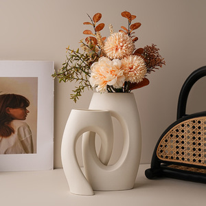 Juego de 2 jarrones de cerámica huecos, florero estético de cerámica decorativo de estilo bohemio moderno nórdico para decoración del hogar - Product Image 1