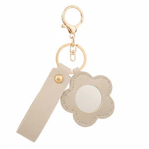 Flower-Shaped PU Leather Make-up <b>Mirror</b> with Keychain Swivel Single-Sided Travel Slim Design - Product Image 2