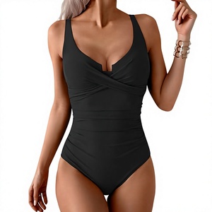Traje de baño de una pieza negro para mujer al por mayor, control de abdomen, diseño cruzado, push-up, adelgazante, proveedor OEM personalizado - Product Image 2