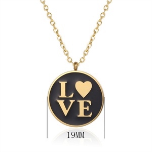 Collares de Moda de Acero Inoxidable con Disco Redondo Esmaltado con la Frase 'Te Amo', Chapados en Oro de 18k, Antideslustre - Product Image 1