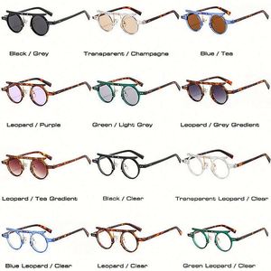 แว่นกันแดดทรงกลมเล็กสไตล์เรโทรพังก์ลายเสือดาวสีเขียวแบบกำหนดเองสำหรับผู้ชายและผู้หญิง - Product Image 4