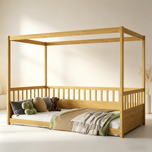Letto a baldacchino Montessori in legno a una piazza e mezza con sponde di sicurezza, struttura letto a quattro montanti <span class=keywords><strong>per</strong></span> <span class=keywords><strong>cameretta</strong></span> bambini e bambine - Product Image 3
