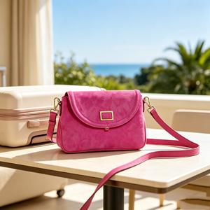 Sac bandoulière rose vif en daim pour femme, sac à rabat en matériaux mixtes, sac à main quotidien avec sangle réglable - Product Image 4