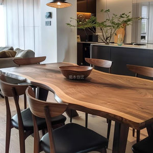 Table à manger en bois massif avec bord naturel en noyer d'Amérique du Sud |   Table Moderne 6 Places Multifonctionnelle Finition Mate pour la Maison, le Bureau et les Restaurants - Product Image 4