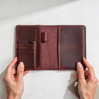 Sampul Buku Harian Burgundy Kustom Bermerek A6 Isi Ulang, Sampul Jurnal Kulit Nabati untuk Hadiah Perusahaan