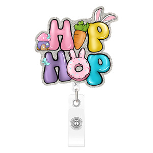 Porte-badge rétractable de luxe en plastique ABS, motif lapin de Pâques, mignon et rotatif, pour cadeaux de bureau et scolaires, vente en gros - Product Image 2