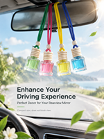 Diffuseur de parfum pour voiture à suspendre Auto-Aroma – 4 senteurs rafraîchissantes – Bouteille diffuseur d'huiles essentielles pour rétroviseur – Parfum longue durée pour voiture