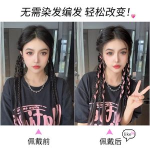 Extensions <span class=keywords><strong>de</strong></span> cheveux tressées à quatre brins, noires et roses, effet mèches, fausses queues <span class=keywords><strong>de</strong></span> <span class=keywords><strong>cheval</strong></span> tissées à la main pour femmes - Product Image 6