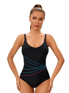 Elegante traje de baño deportivo para mujer Europeo Americano Sexy espalda recortada ropa de playa de una pieza patrón sólido de talla grande transpirable - Product Image 2