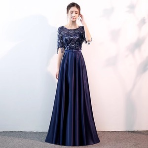 Women's Long Elegant Evening Gown Empire Waist A-Line Scoop Neck Burgundy Gold Silver Pink Navy Blue Hostess Dress - Product Image 4
