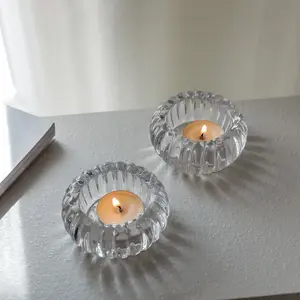 Nordic light luxury flat bead transparent crystal glass candle holder with candle wax filled glass household home decoration