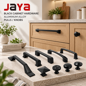 Gagang Kabinet Aluminium Hitam JAYA, Tarikan dan Kenop Laci Furnitur Modern untuk Lemari Dapur, Lemari Pakaian, dan Meja Rias - Product Image 1