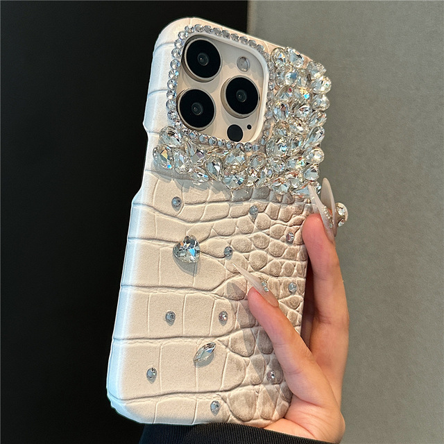 Handmade Rhinestone Light Luxury Alligator Faux Leather Shockproof Mobile Phone Case for for 16 Pro Max 14/13 Models