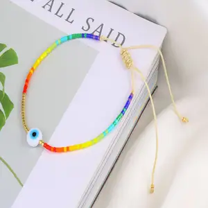 Trendy Adjustable Gold Plated Colorful Beads Bracelets String Bracelet