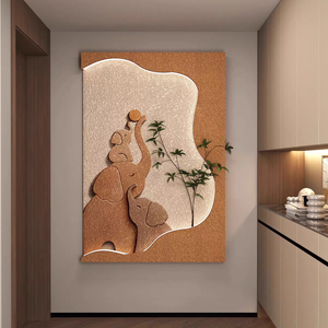 Peinture murale décorative 3D en <span class=keywords><strong>aquarelle</strong></span> motif éléphant avec LED, plantes vertes et fleurs, et bouteille, pour salon et porche en grès - Product Image 1