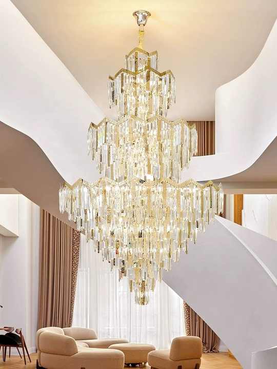 Large Pendant Light Indoor Ceiling Lighting Round LED Hanging Lamp Modern Gold Luxury K9 Crystal Chandelier for Living Room