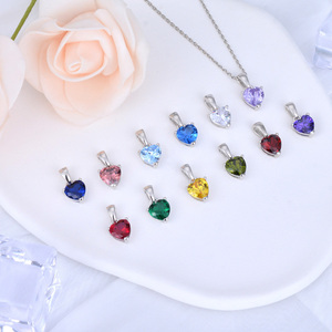 Changda <span class=keywords><strong>925</strong></span> स्टर्लिंग चांदी के गहने प्यार दिल 12 रंगीन जन्म का रत्न लटकन हार महिलाओं के लिए - Product Image 5