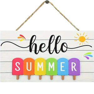 KingWin <b>Summer</b> <b>Hello</b> Wooden Wall Hanging Decor Rectangle Shape Living Room Home Office Decoration Gift For <b>Summer</b> - Product Image 1